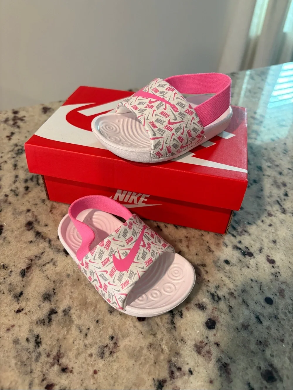 Nike Girls Pink Logo Elastic Back Slide Sandals